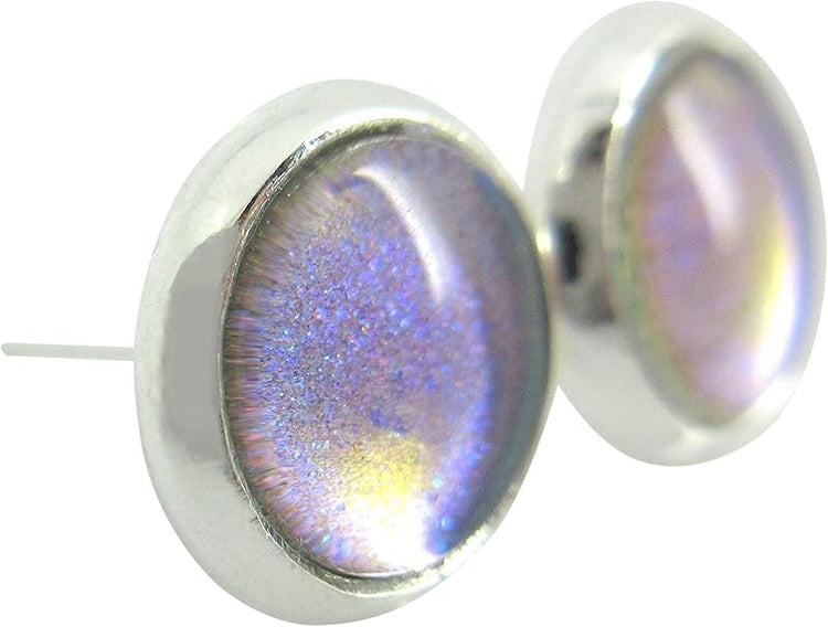 Summerfield Collection Silver-tone Blue Gray Purple Color Shift Glitter Glass Stud Earrings Hand-painted 8mm