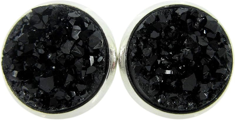 Summerfield Collection Silver-tone Black Faux Druzy Stone Stud Earrings 12mm