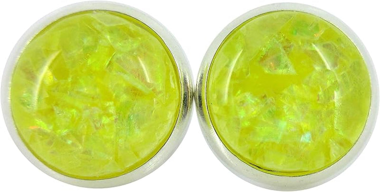 Summerfield Collection Shiny Silver-tone Opalescent Leaf Resin Stud Earrings 10mm (Yellow)