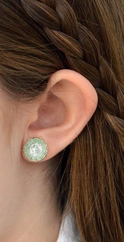 Summerfield Collection Silver Foil Faceted Resin Stud Earrings 12mm (Mint Green)