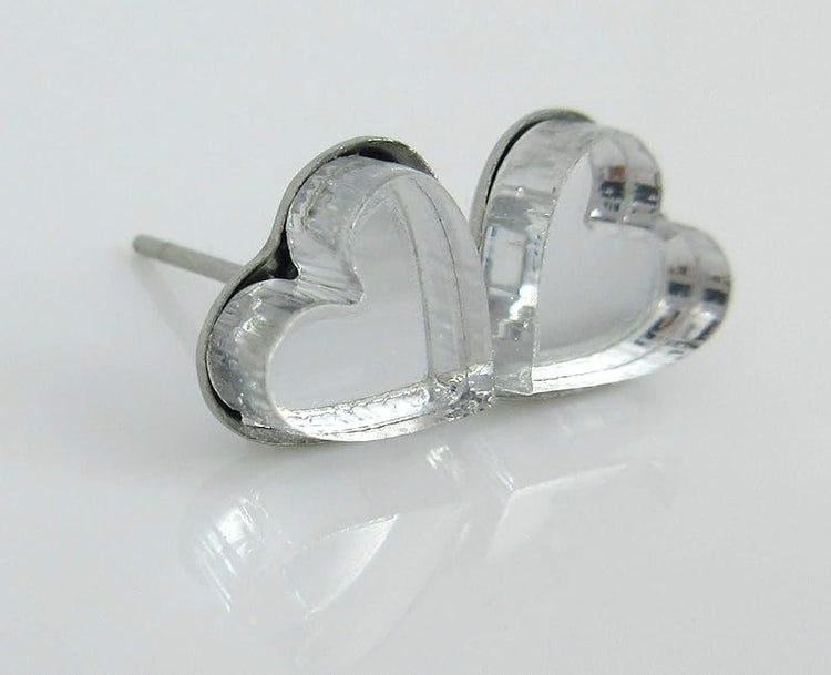 Summerfield Collection Stainless Steel Mirror Heart Stud Earrings 8mm (Clear)
