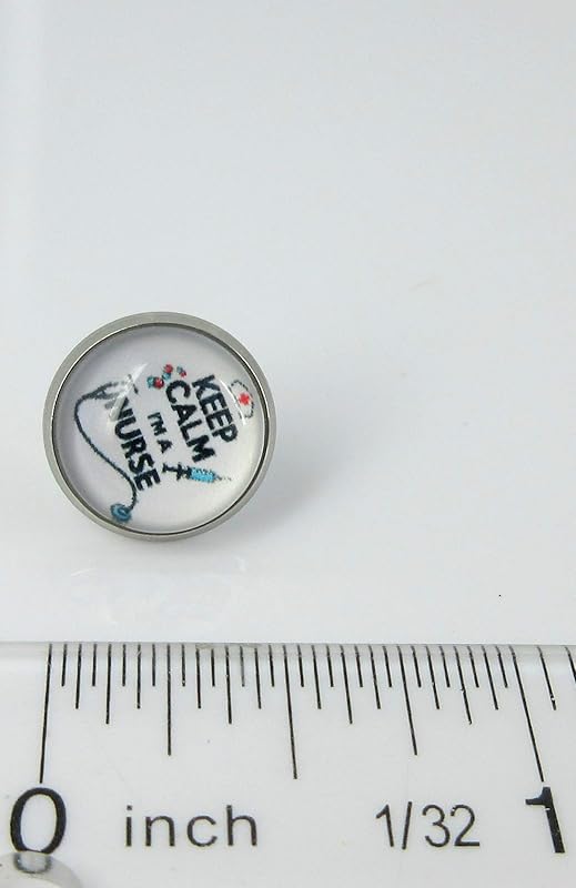 Summerfield Collection Stainless Steel Keep Calm I'm a Nurse Print Glass Stud Earrings 12mm White Black Red