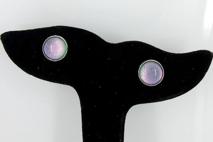 Summerfield Collection Stainless Steel Blue Purple Pink Green Colorshifting Glitter Glass Stud Earrings Hand-painted 10mm