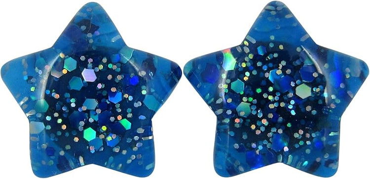 Summerfield Collection Royal Blue Star Shaped Glitter Glass Galaxy Stud Earrings 10mm Hand-painted