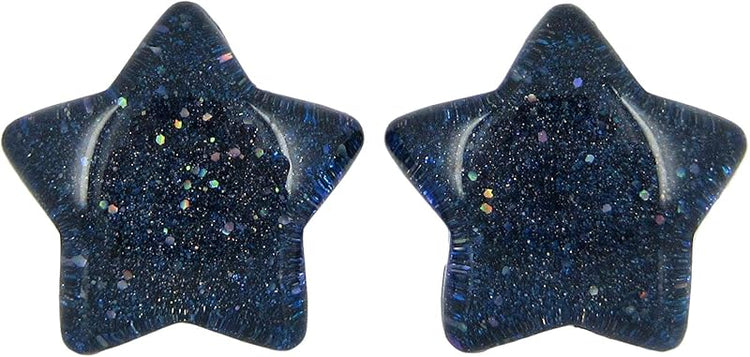 Summerfield Collection Dark Blue Star Shaped Glitter Glass Galaxy Stud Earrings 10mm Hand-painted