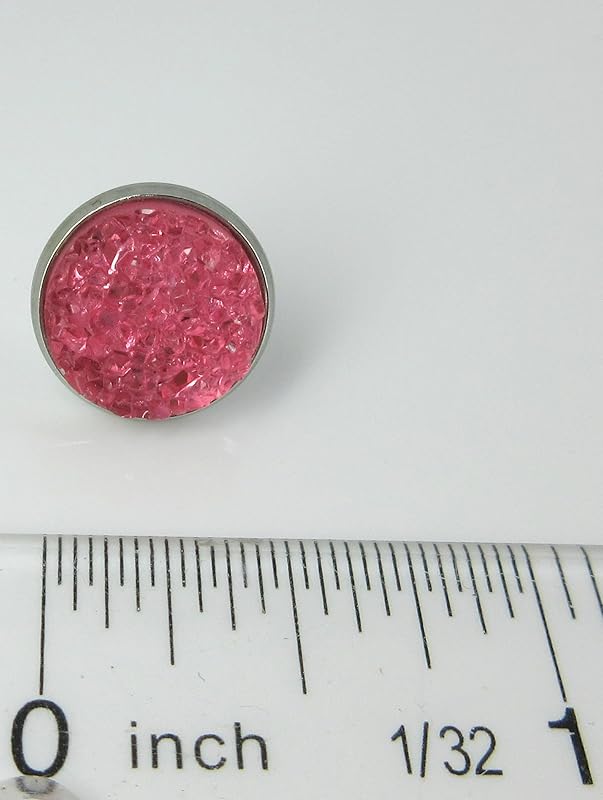 Summerfield Collection Duo Stud Earrings Stainless Steel Faux Druzy Stone 12mm Set (Pink/Gray)