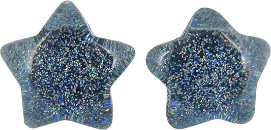 Summerfield Collection Blue Holographic Star Glitter Glass Galaxy Stud Earrings 10mm Hand-painted