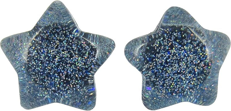 Summerfield Collection Blue Holographic Star Glitter Glass Galaxy Stud Earrings 10mm Hand-painted