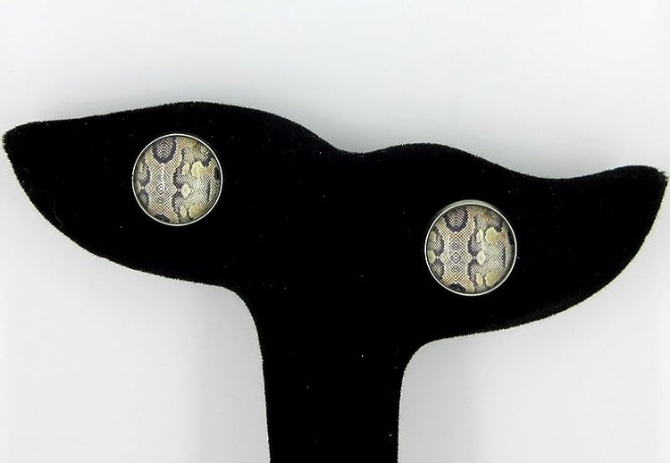 Summerfield Collection Stainless Steel Snakeskin Animal Print Glass Stud Earrings 12mm Brown