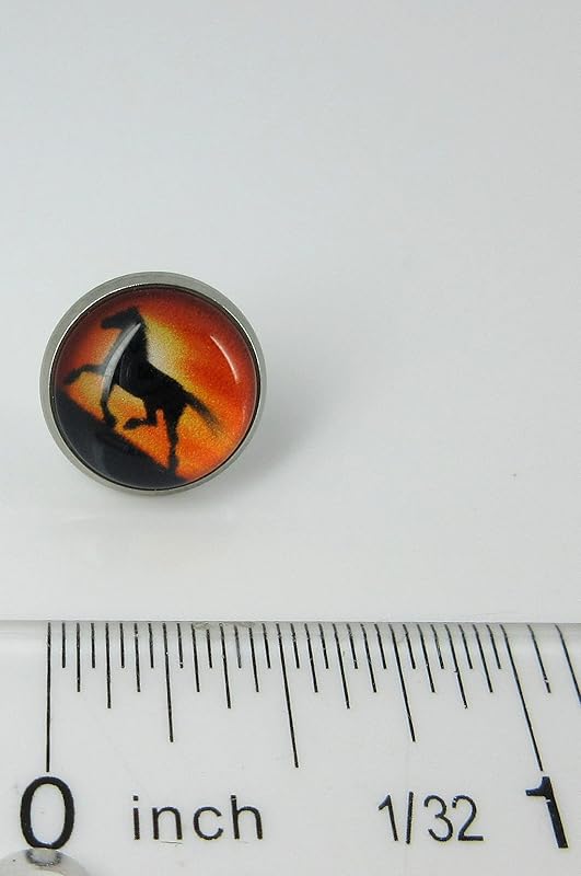 Summerfield Collection Stainless Steel Sunset Horse Print Glass Stud Earrings 12mm