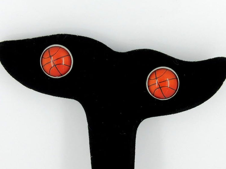 Summerfield Collection Stainless Steel Basketball Print Glass Stud Earrings 12mm