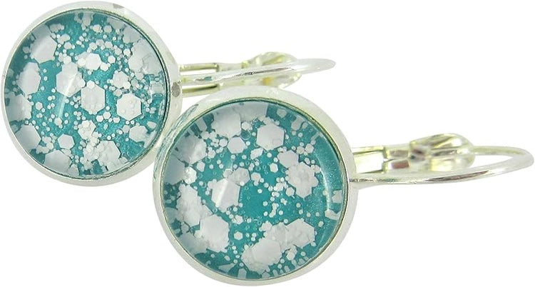 Summerfield Collection Silver-tone Robin Egg Blue and White Glitter Glass Lever-back Drop Earrings Hand-painted