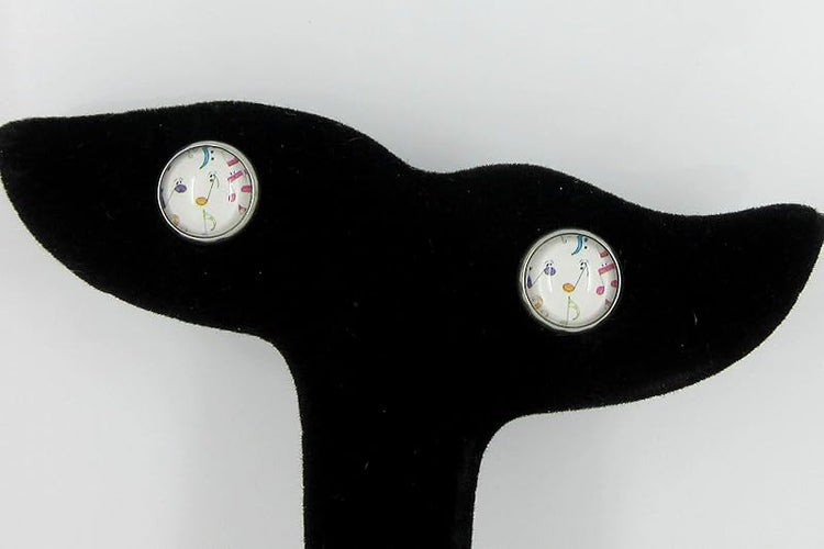 Summerfield Collection Stainless Steel Rainbow Music Note Print Glass Stud Earrings 10mm