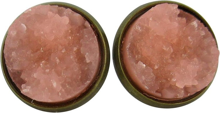 Summerfield Collection Antiqued Gold-tone Faux Druzy Stone Stud Earrings 12mm (Apricot)