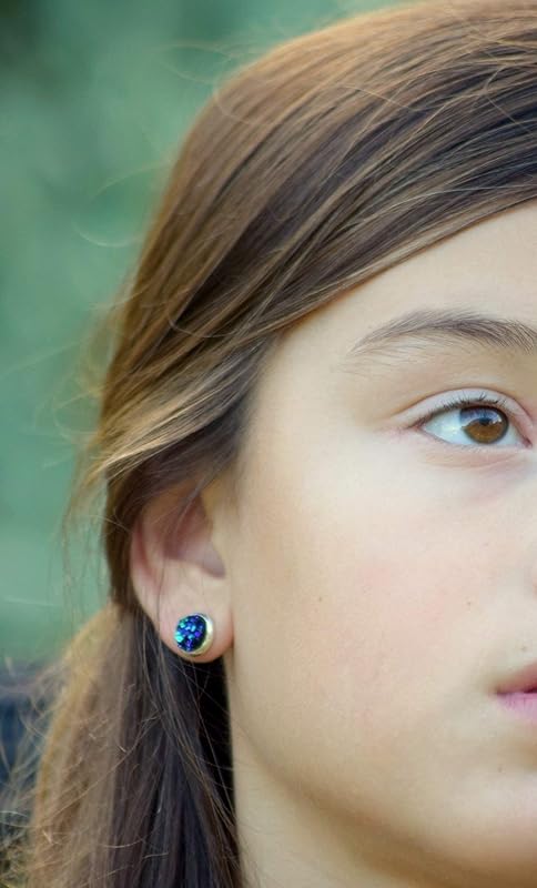 Summerfield Collection Silver-tone Metallic Faux Druzy Stone Stud Earrings 8mm (Blue)