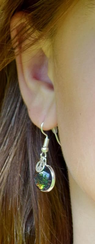Summerfield Collection Silver-tone Black and Red Chunky Duochrome Glitter Glass Tiny Peace Sign Charm Dangle Earrings