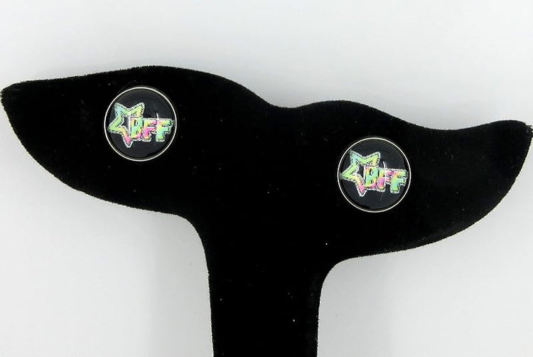Summerfield Collection Stainless Steel Best Friends Print Glass Stud Earrings 12mm (Neon Star)