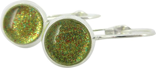 Summerfield Collection Silver-tone Gold Green Red Glitter Glass Drop Earrings Hand-painted 8mm