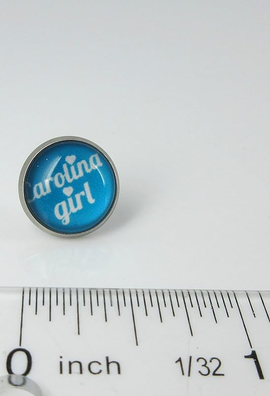 Summerfield Collection Stainless Steel Girl Print Glass Stud Earrings 12mm (Carolina Girl)