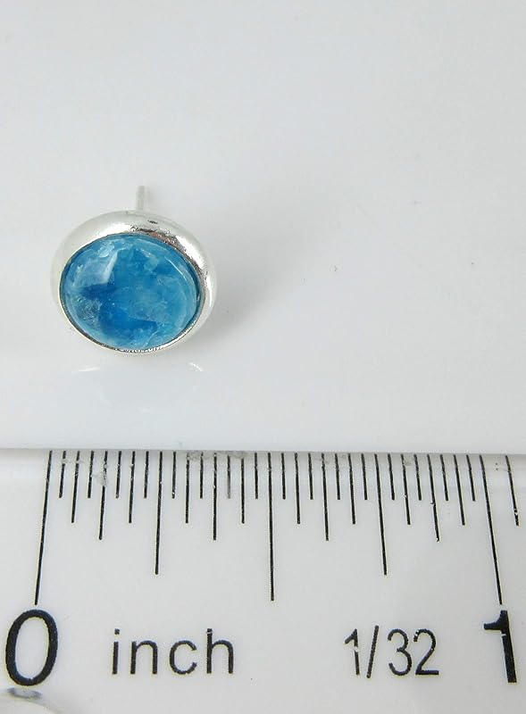 Summerfield Collection Shiny Silver-tone Opalescent Leaf Resin Stud Earrings 8mm (Aqua Blue)