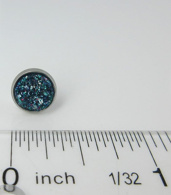Summerfield Collection Stainless Steel Glitter Faux Druzy Stone Stud Earrings 8mm (Blue and Silver)