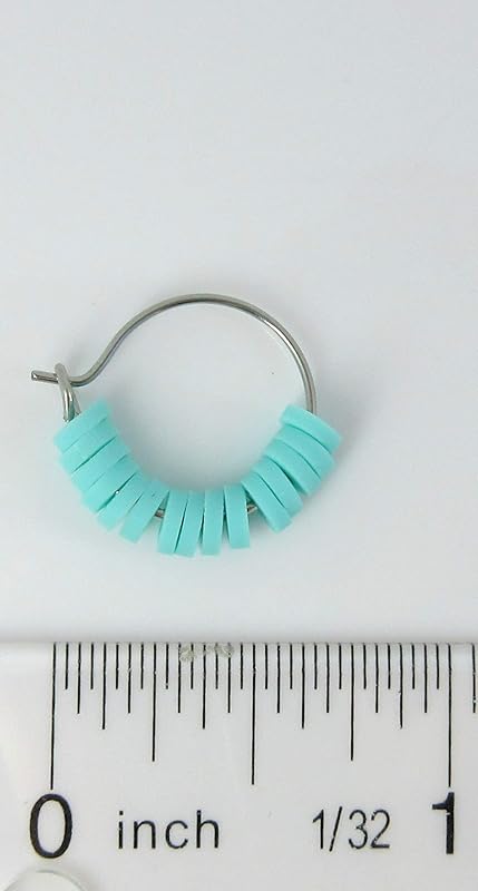 Summerfield Collection 15mm Stainless Steel Polymer Clay Katsuki Bead Hoop Earrings (Aqua Blue)