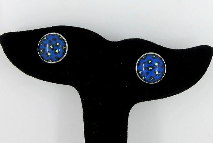 Summerfield Collection Stainless Steel Royal Blue Animal Print Glass Stud Earrings 12mm