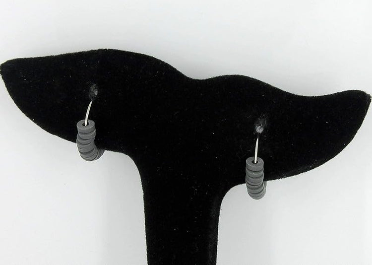 Summerfield Collection 15mm Stainless Steel Polymer Clay Katsuki Bead Hoop Earrings (Charcoal Gray)