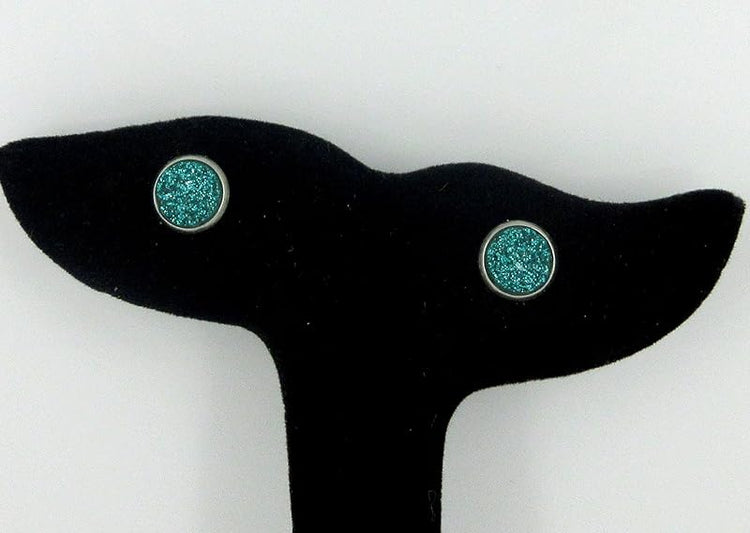 Summerfield Collection Trio Stainless Steel Ocean Blues Faux Glitter Druzy Stone 8mm Stud Earrings Set Teal Cobalt