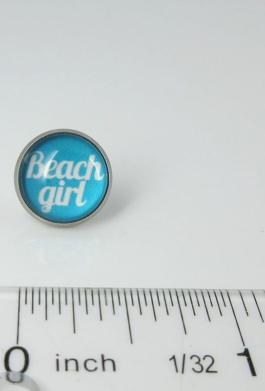 Summerfield Collection Stainless Steel Print Glass Stud Earrings 12mm (Beach Girl)