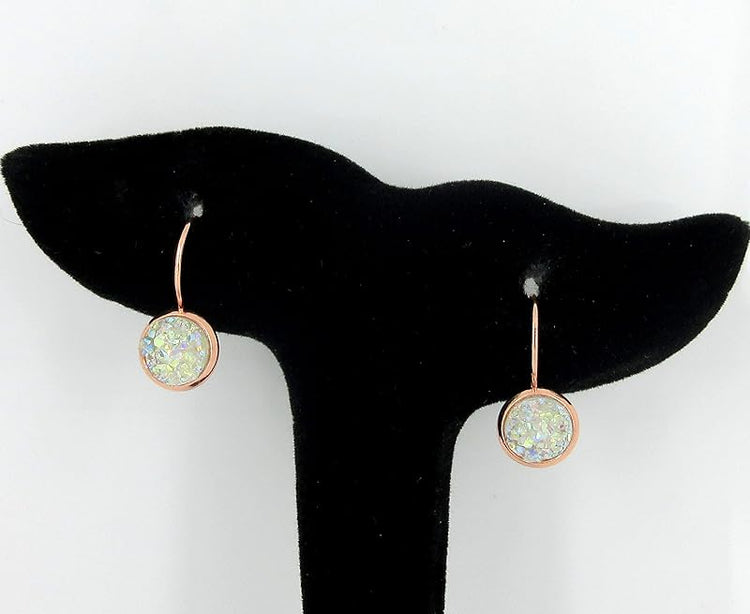 Summerfield Collection Rose Gold-tone Clear AB Faux Druzy Stone Lever-back Drop Earrings 8mm
