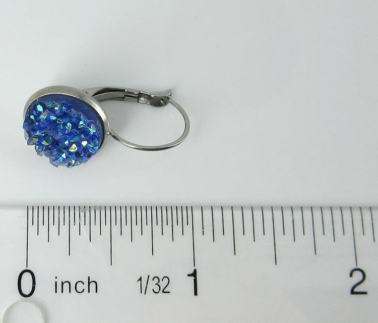 Summerfield Collection Stainless Steel Periwinkle Purple AB Faux Druzy Stone Lever-back Drop Earrings 12mm