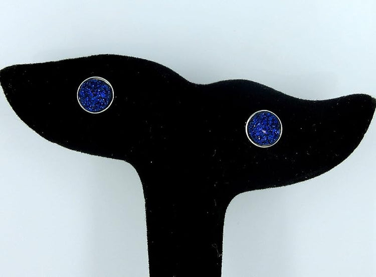 Summerfield Collection Trio Stainless Steel Ocean Blues Faux Glitter Druzy Stone 8mm Stud Earrings Set Teal Cobalt