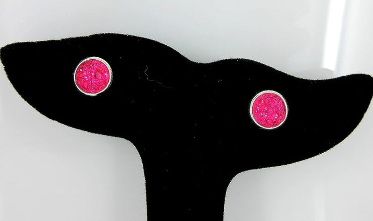 Summerfield Collection Trio Silver-tone Stud Earrings 8mm Faux Druzy Stone Set (Green/Navy Blue/Hot Pink)