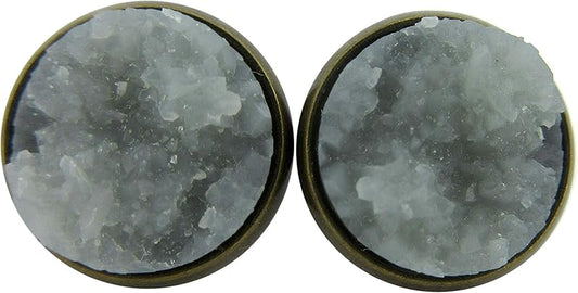Summerfield Collection Antiqued Gold-tone Faux Druzy Stone Stud Earrings 12mm (Gray)