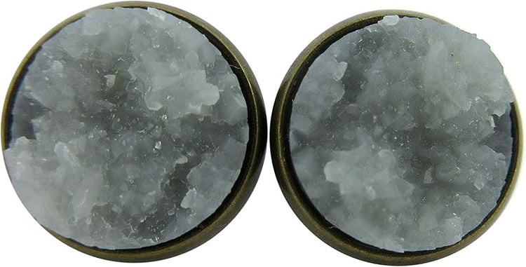 Summerfield Collection Antiqued Gold-tone Faux Druzy Stone Stud Earrings 12mm (Gray)