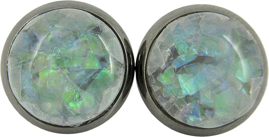 Summerfield Collection Hematite-tone Gray and Opalescent Leaf Resin Stud Earrings 10mm
