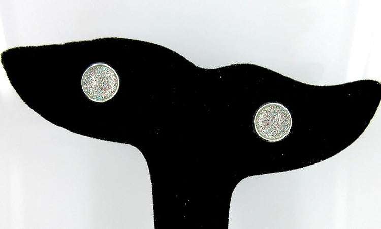 Summerfield Collection Silver-tone Aqua Blue and Red and Holographic Glitter Glass Stud Earrings Hand-painted 8mm
