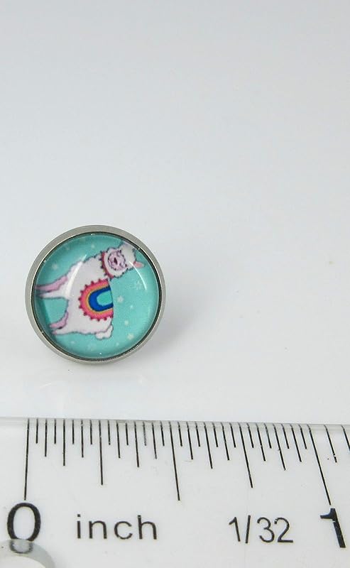 Summerfield Collection Stainless Steel Llama Print Glass Stud Earrings 12mm (Teal)