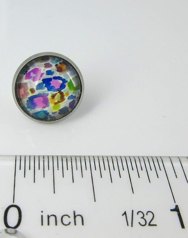 Summerfield Collection Stainless Steel Colorful Watercolor Animal Print Glass Stud Earrings 12mm