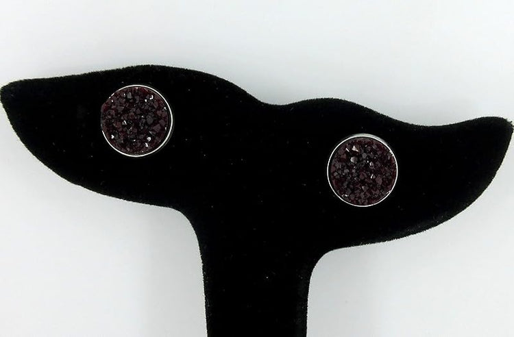 Summerfield Collection Stainless Steel Matte Faux Druzy Stone Stud Earrings 12mm (Maroon)