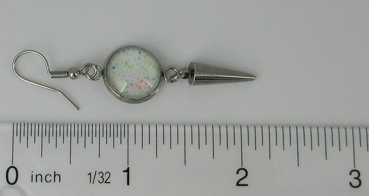 Summerfield Collection Stainless Steel White and Neon Confetti Glitter Glass Charm Dangle Earrings Handpainted Glow in the Dark