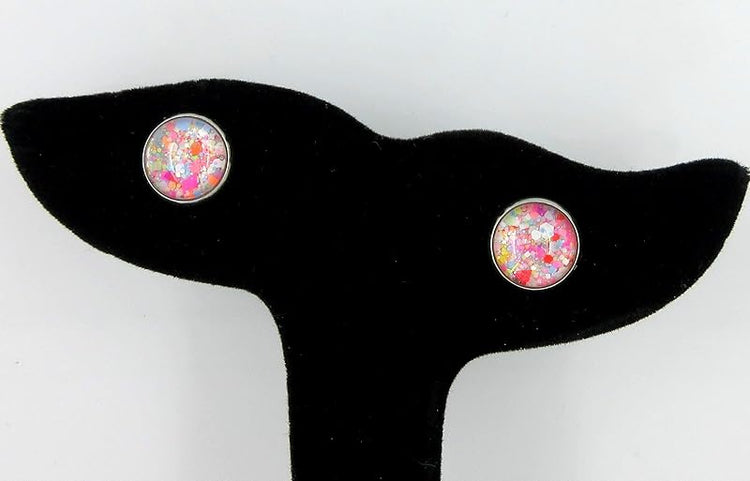 Summerfield Collection Stainless Steel Happy Confetti Glitter Glass Stud Earrings Hand-painted 10mm