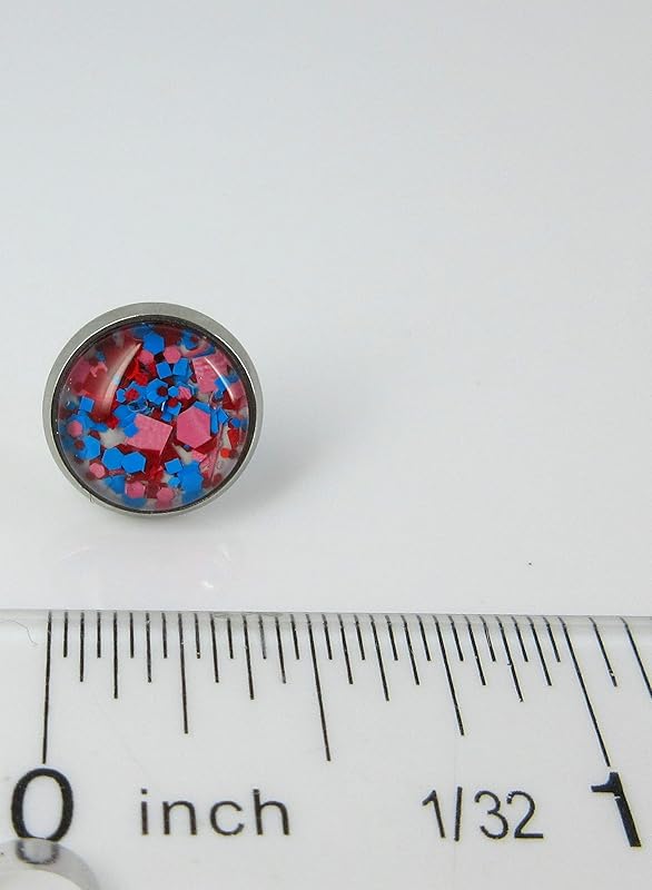 Summerfield Collection Stainless Steel Red Blue Pink Glitter Glass Stud Earrings Hand-painted 10mm