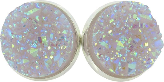 Summerfield Collection Silver-tone Solid AB Faux Druzy Stone Stud Earrings 12mm (Lilac Purple)