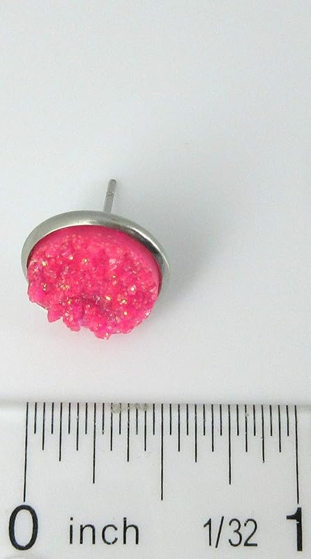 Summerfield Collection Stainless Steel Neon Pink Orange Yellow Green Faux Druzy Glitter Stone Stud Earrings Set (12mm)