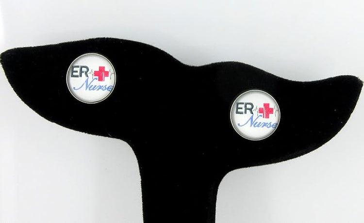 Summerfield Collection Stainless Steel ER Nurse Print Glass Stud Earrings 12mm White Black Red