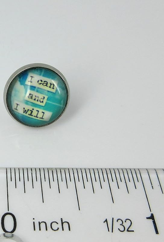 Summerfield Collection Stainless Steel I Can and I Will Print Glass Stud Earrings 12mm Blue
