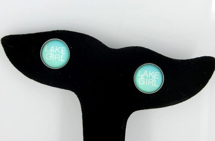 Stainless Steel Florida Girl Print Glass Stud Earrings 12mm (Lake Girl)