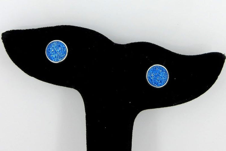 Summerfield Collection Duo Silver-tone Faux Druzy Stone Stud Earrings 8mm Set (Rainy Day Blues)